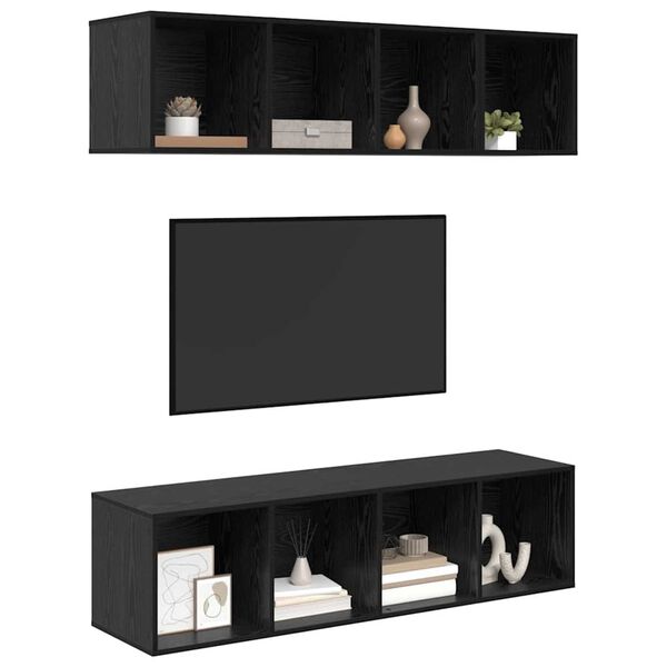 vidaXL TV Cabinet Set Wall-mounted 3 pcs Black Oak Engineered Wood