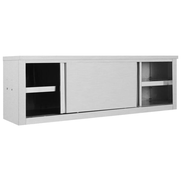 vidaXL Kitchen Wall Cabinet with Sliding Doors 150x40x50 cm Stainless Steel