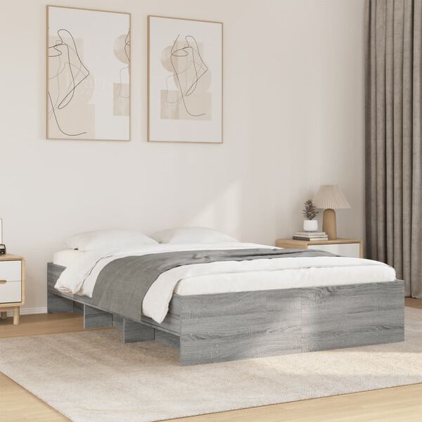vidaXL Bed Frame without Mattress Grey Sonoma 140x190 cm Engineered Wood