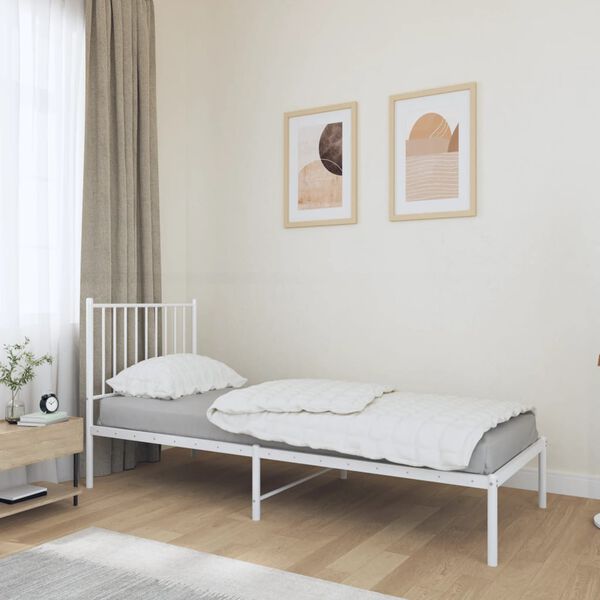 vidaXL Metal Bed Frame without Mattress with Headboard White 80x200cm