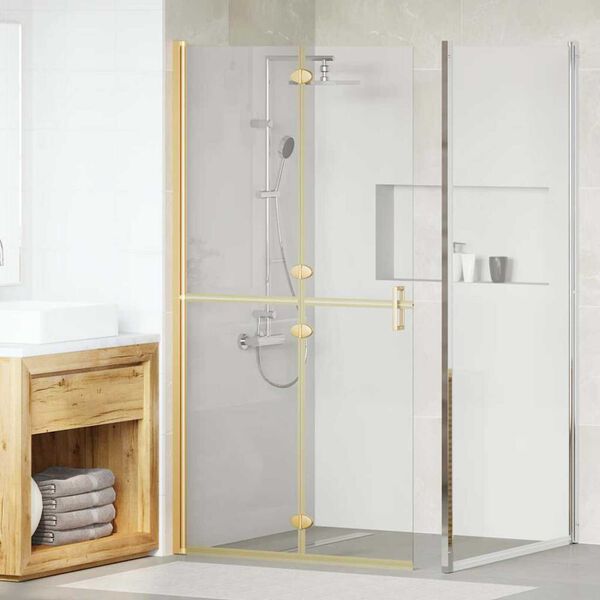 vidaXL Walk-in shower wall Folding Gold and transparent 100 x 190 cm