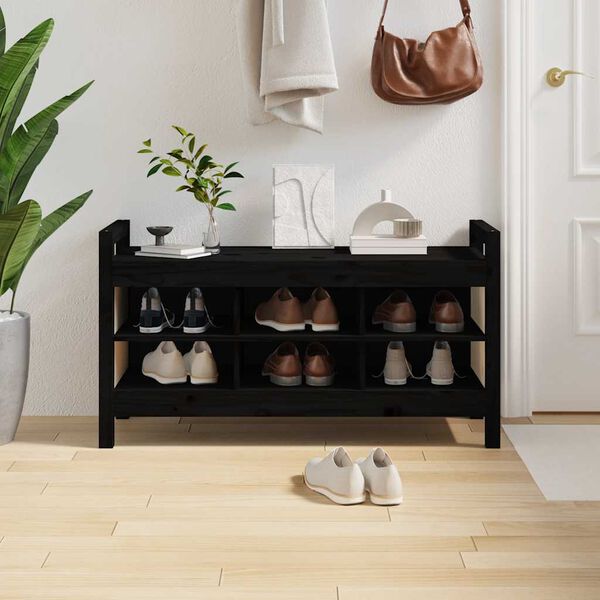 vidaXL Hall Bench Black 110x40x60 cm Solid Wood Pine