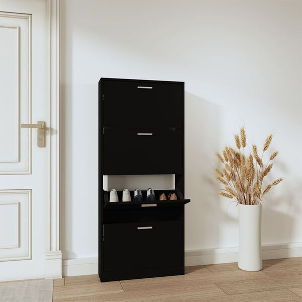 vidaXL Shoe Cabinet Black 59x17x150 cm Engineered Wood