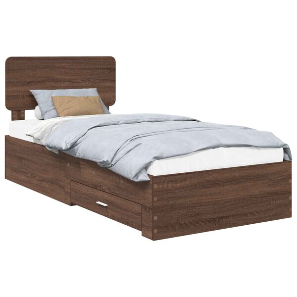 vidaXL Bed Frame with Headboard Brown Oak 75 x 190 cm Engineered Wood