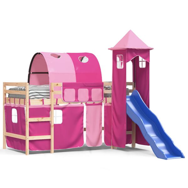 vidaXL Kids' Loft Bed with Tower without Mattress Pink 80x200 cm