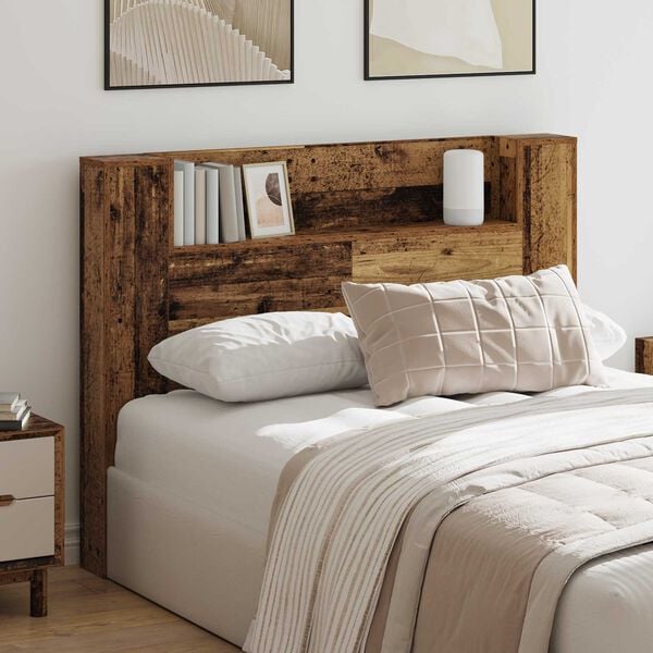 vidaXL Headboard Cabinet with LED Old Wood 140 x 16.5 x 103.5 cm