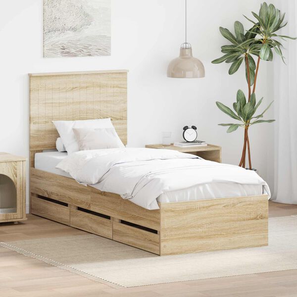 vidaXL Bed Frame with Drawer Sonoma Oak 75 x 190 cm Engineer Wood