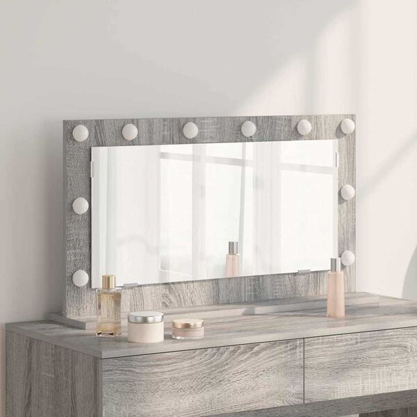 vidaXL Vanity Mirror with LED Strip Lights Grey Sonoma 80 x 45 x 18 cm