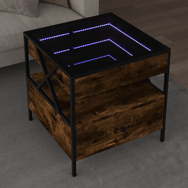 vidaXL Coffee Table with Infinity LED Smoked Oak 50x50x51 cm