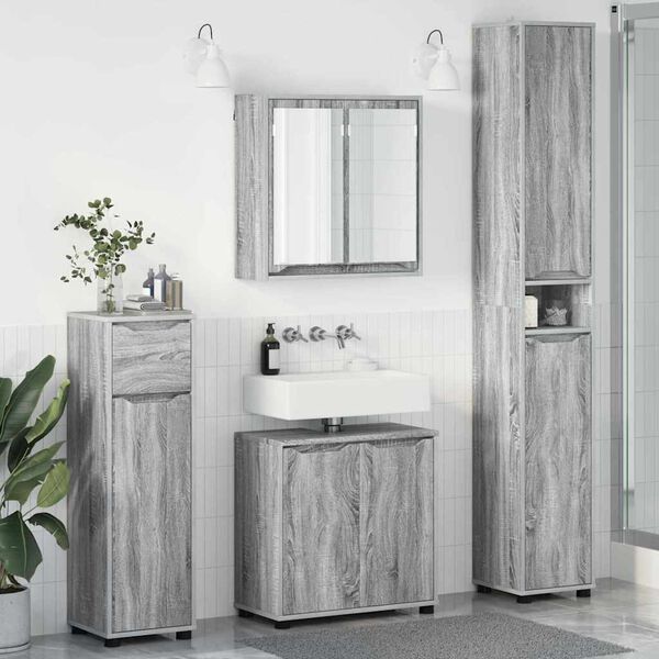vidaXL Bathroom Furniture Set Manual 4 pcs Grey Sonoma Engineered Wood