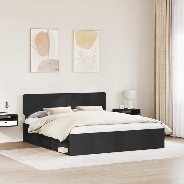 vidaXL Bed Frame with Headboard Black 200 x 200 cm Solid Pine Wood