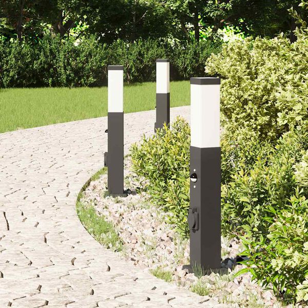 vidaXL Bollard Lights with Sensor&Outlet 3 pcs 50 cm Black IP44