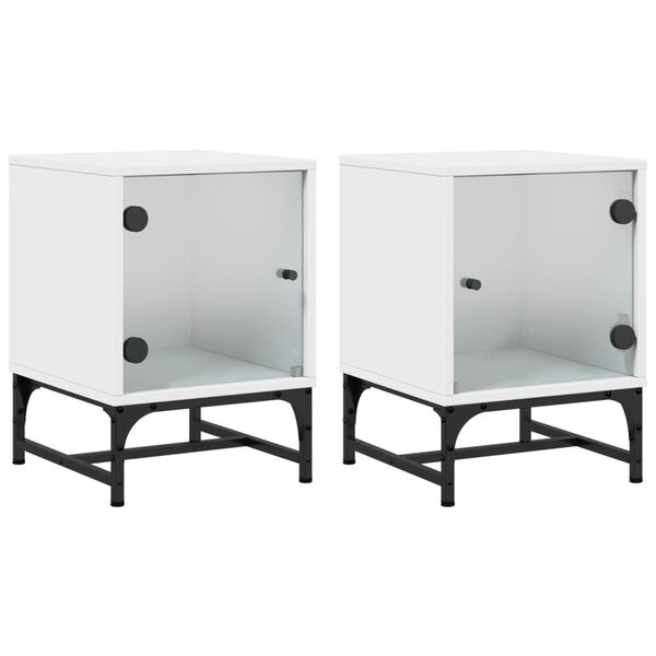 vidaXL Bedside Cabinets with Glass Doors 2 pcs White 35x37x50 cm