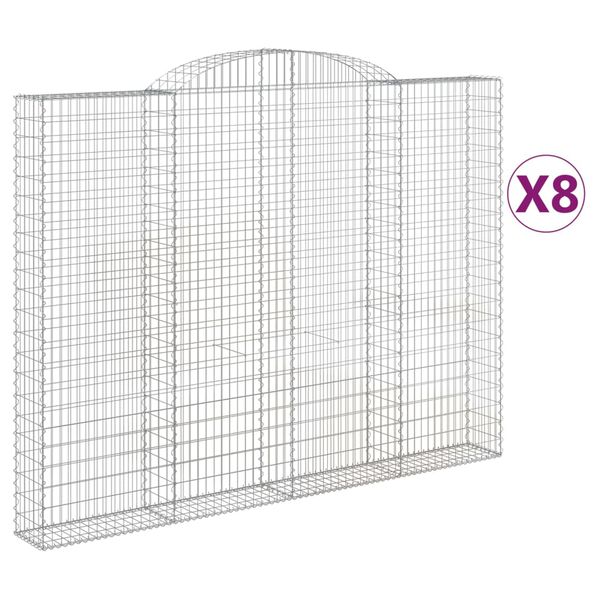 vidaXL Arched Gabion Baskets 8 pcs 300x30x220/240 cm Galvanised Iron