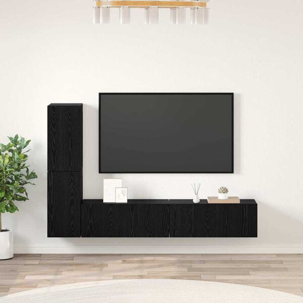 vidaXL Wall TV Cabinet Wall-mounted 2 pcs Black Oak Engineered Wood