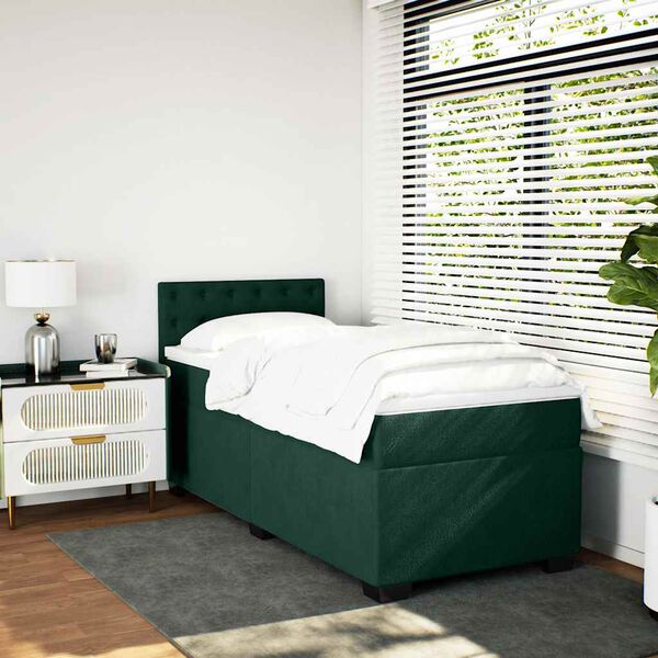 vidaXL Box Spring Bed with Mattress Dark Green 100x200 cm Velvet