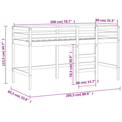 vidaXL Kids' Loft Bed with Ladder 80x200 cm Solid Wood Pine