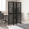 vidaXL Room Divider 3 Panels Black Solid Wood Paulownia