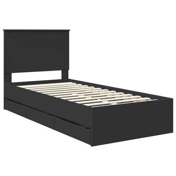 vidaXL Bed Frame with Drawer Black 90 x 200 cm Engineer Wood