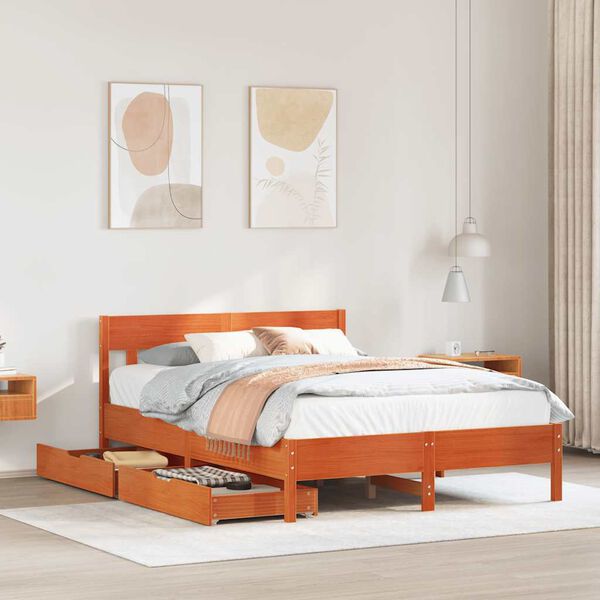 vidaXL Bed Frame without Mattress Wax Brown 160x200 cm Solid Wood Pine