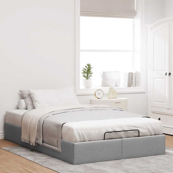 vidaXL Ottoman Bed Frame without Mattress Light Grey Double Fabric