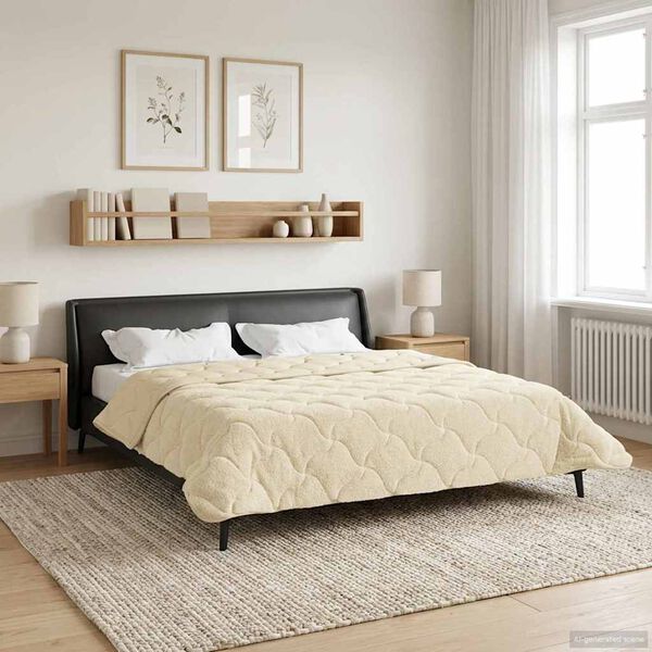 vidaXL Summer Duvet Cream 200 x 220 cm Microfiber and Teddy fleece