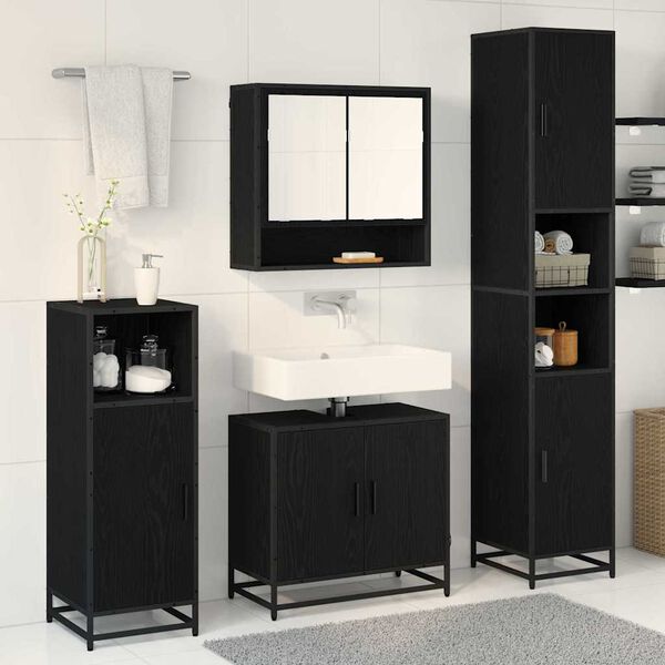 vidaXL Bathroom Furniture Set 3 pcs Black Oak Engineered Wood