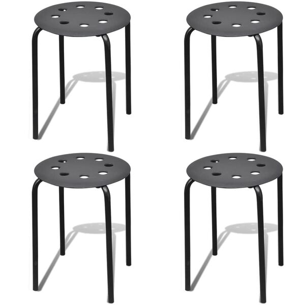 vidaXL Stacking Stools 4 pcs Black Plastic