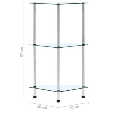 vidaXL 3-Tier Shelf Transparent 30x30x67 cm Tempered Glass