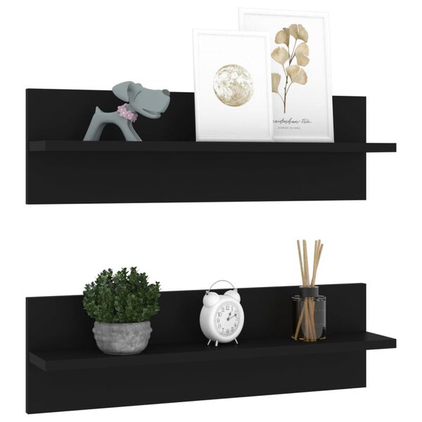 vidaXL Wall Shelf 2 pcs Black 60x11.5x18 cm Engineered Wood