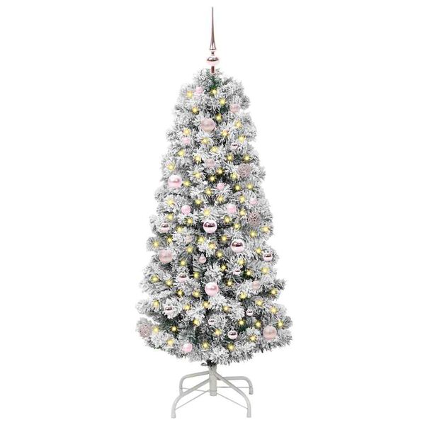 vidaXL Artificial Hinged Christmas Tree Green and White 150 cm