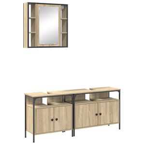vidaXL Bathroom Furniture Set with Shelf 3 pcs Brown Engineered wood
