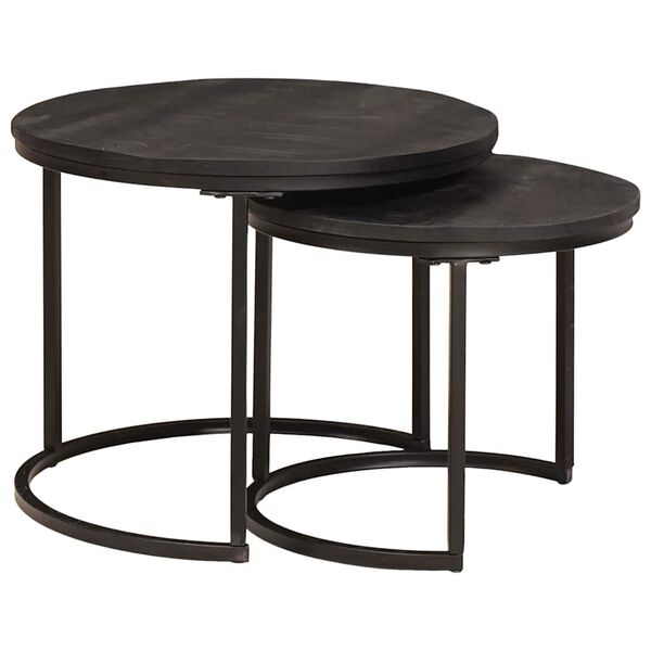 vidaXL Nesting Coffee Tables 2 pcs Black Solid Mango Wood and Steel