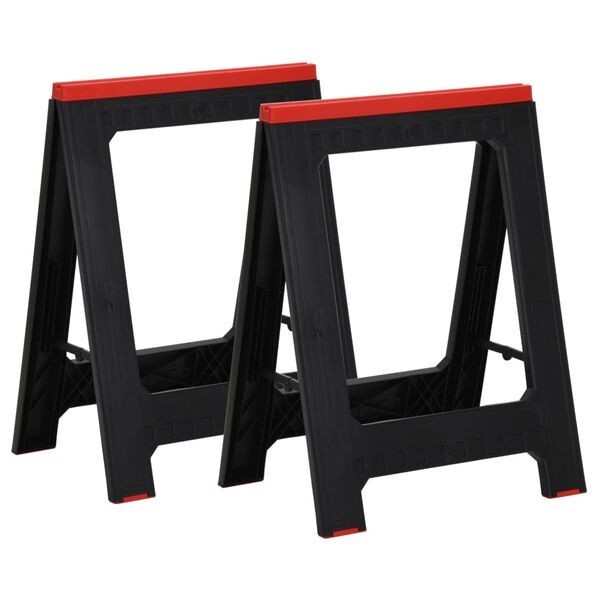 vidaXL Foldable Work Trestles 2 pcs Black and Red Polypropylene 350 kg