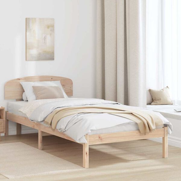vidaXL Bed Frame with Headboard Natural 90 x 190 cm Solid Pine Wood