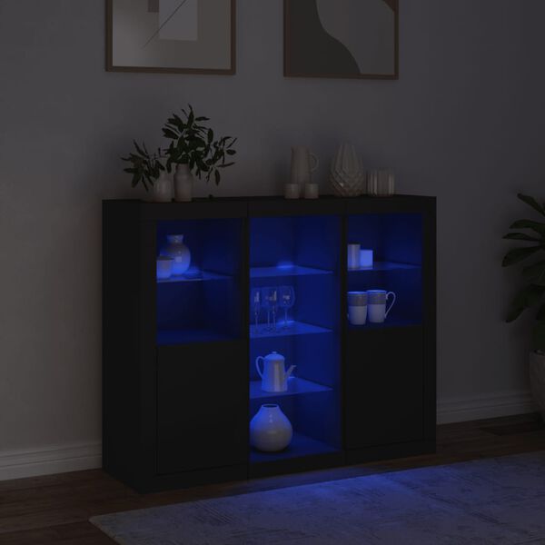 vidaXL Sideboards with LED Lights 3 pcs Black Engineered Wood