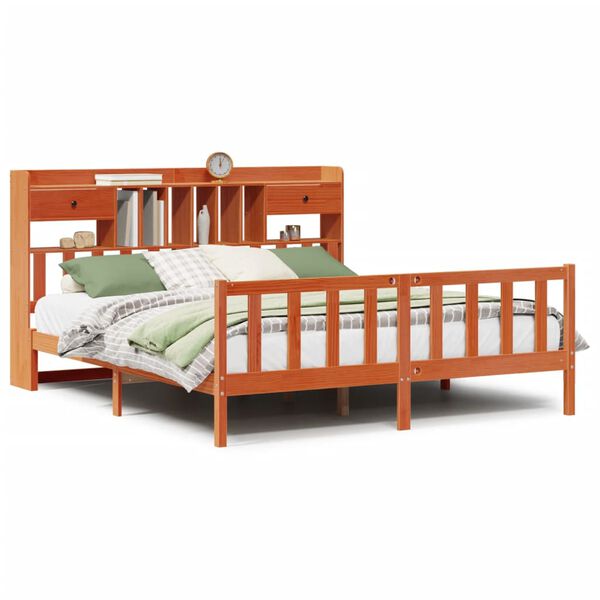 vidaXL Bookcase Bed without Mattress Wax Brown 200x200 cm Solid Wood Pine
