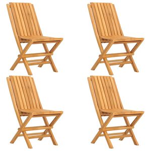 vidaXL Folding Garden Chair | Set of 4 | Natural Wood | Solid teak wood | Medium