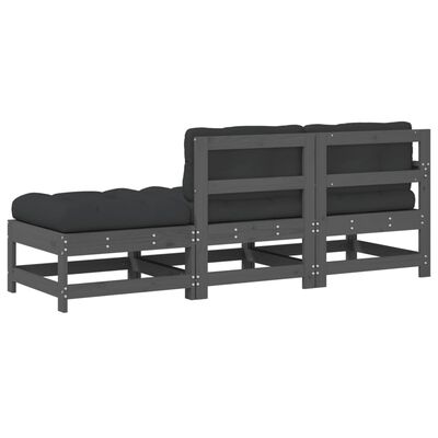 vidaXL 3 Piece Garden Lounge Set with Cushions Grey Solid Wood