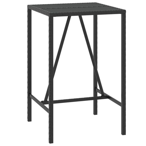 vidaXL Bar Table with Glass Top Black 70x70x110 cm Poly Rattan