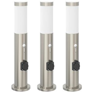 vidaXL Bollard Lights with Sensor&Outlet 3pcs 50 cm Stainless Steel IP44