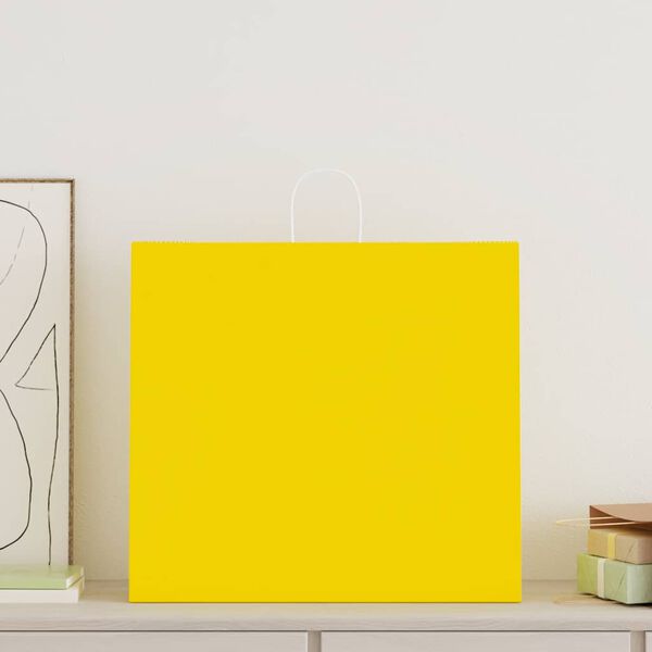 vidaXL Paper Bags 250 pcs with Handles Yellow 54x15x49 cm