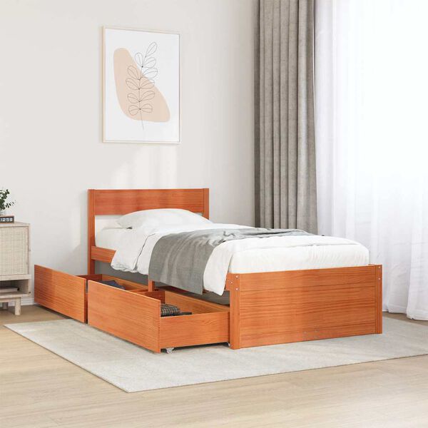 vidaXL Bed Frame without Mattress Wax Brown 90x200 cm Solid Wood Pine