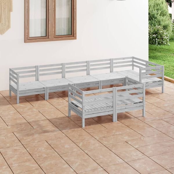 vidaXL 8 Piece Garden Lounge Set Solid Wood Pine Grey