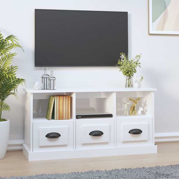 vidaXL TV Cabinet High Gloss White 100x35x50 cm Engineered Wood