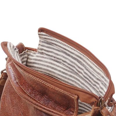 Real Leather Shoulder Bag with Flap Brown
