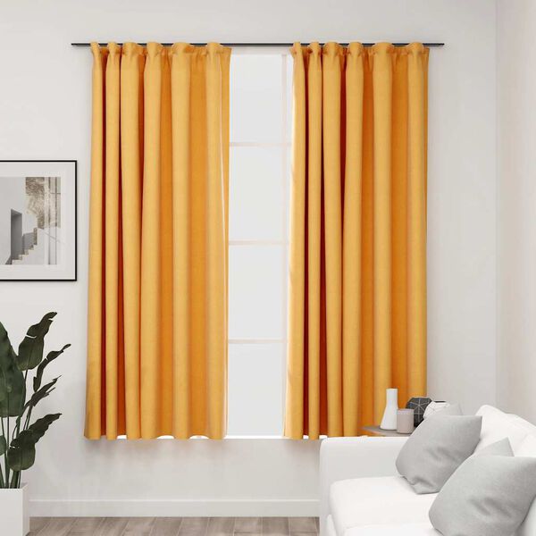 vidaXL Linen-Look Blackout Curtains with Hooks 2 pcs Yellow 140x175 cm