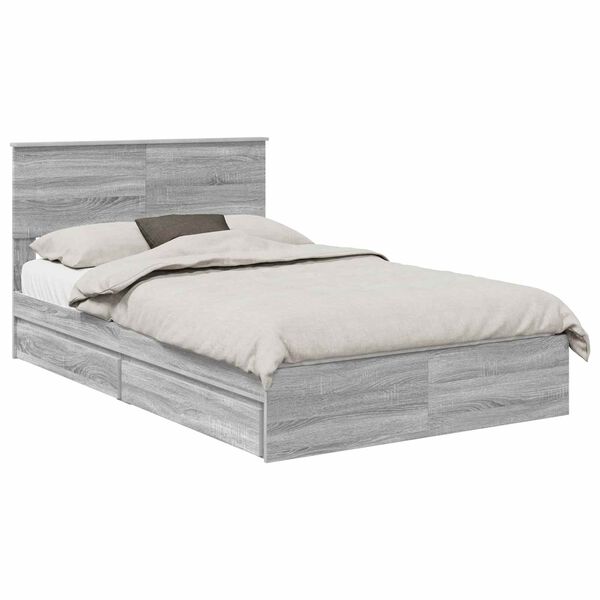 vidaXL Storage Bed Grey Sonoma 135 x 190 cm Engineered Wood