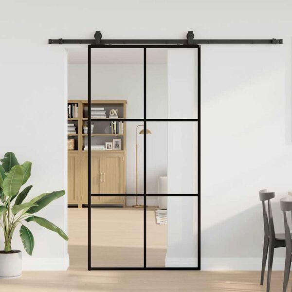 vidaXL Sliding Door with Hardware Set Black 102x205 cm ESG Glass