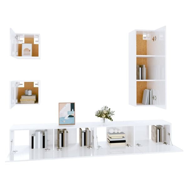 vidaXL 5 Piece TV Cabinet Set White Engineered Wood
